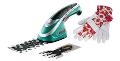 BOSCH Akku-Strauchschere Isio + Gartenhandschuhe 